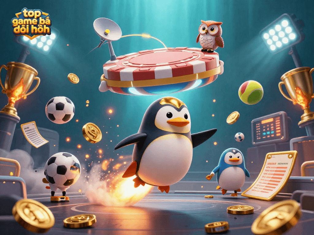 Engage with top game bài đổi thưởng as a golden penguin rockets to a playful casino adventure