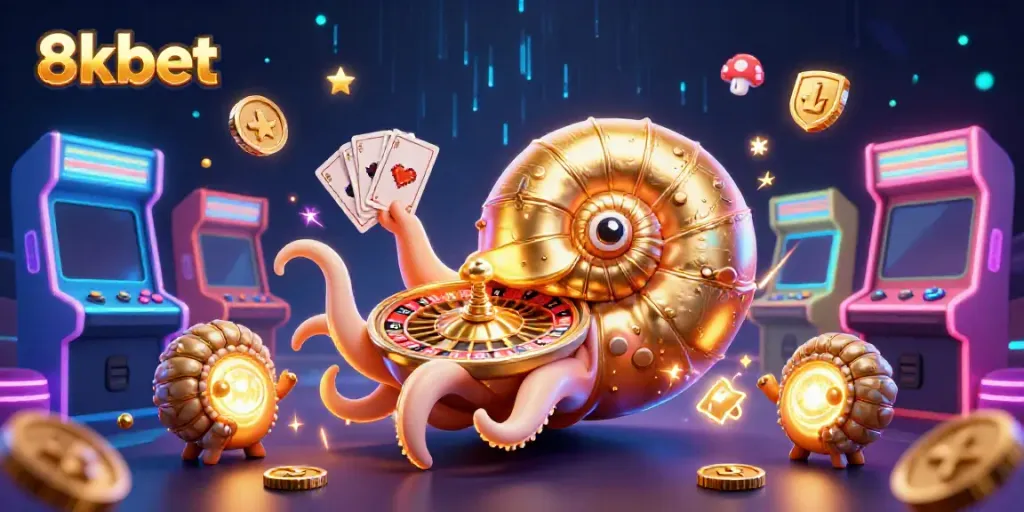 Engage with 8xbet's immersive online gaming illustrated by a colorful casino scene featuring interactive elements.
