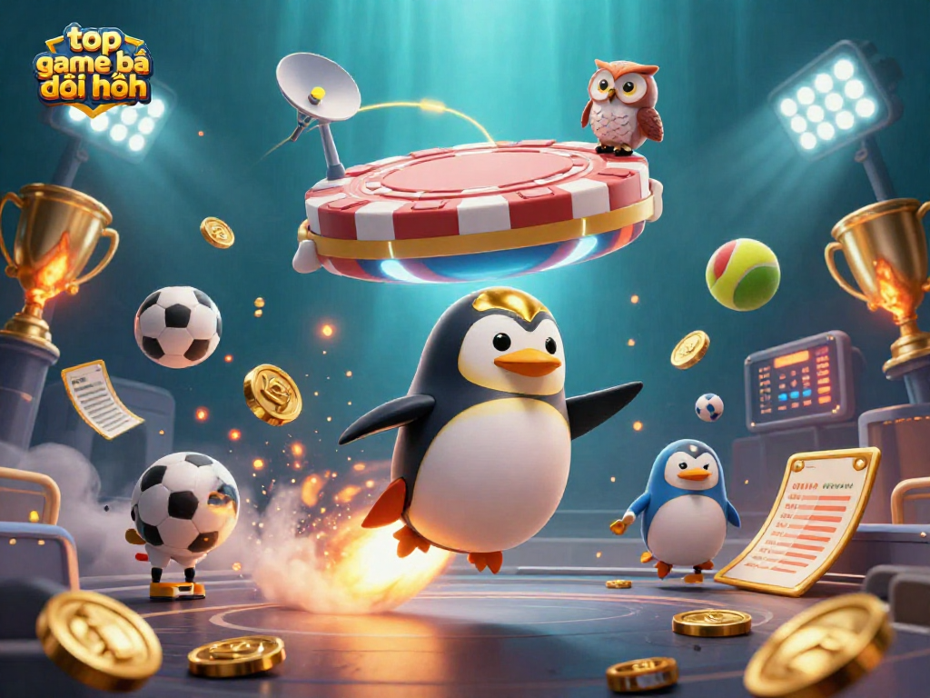 Engage with top game bài đổi thưởng as a golden penguin rockets to a playful casino adventure