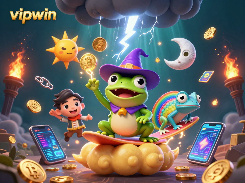 Unleash winning strategies at vipwin with vibrant characters and golden coins in a magical casino scene.