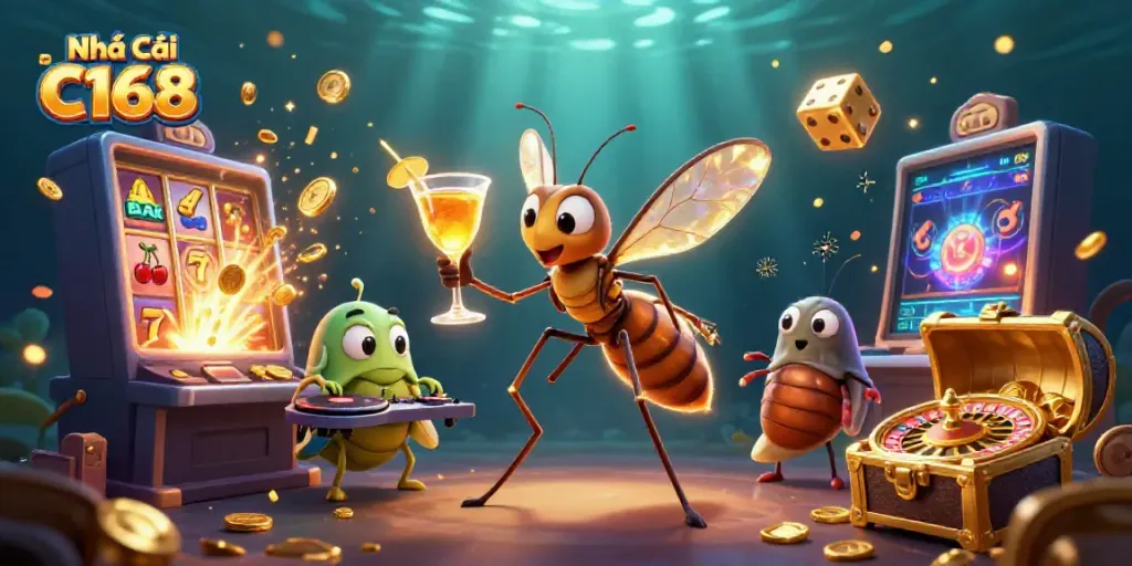 Engage with Nhà Cái C168's vibrant casino experience featuring rich gaming elements and energetic characters.