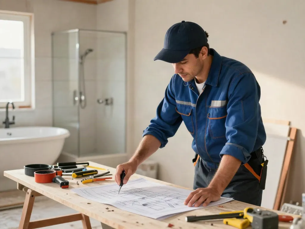 Local contractor reviewing plans at a renovation site, showcasing trust and quality in slot toto services.