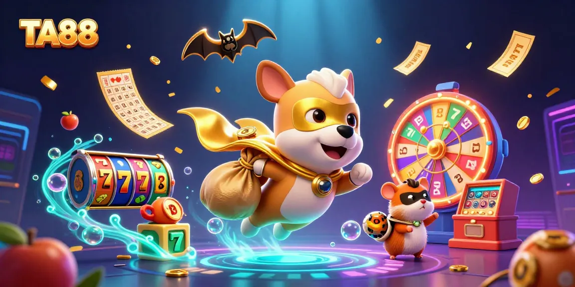 Join TA88's thrilling adventure with a superhero dog and hamster in a vibrant casino scene.