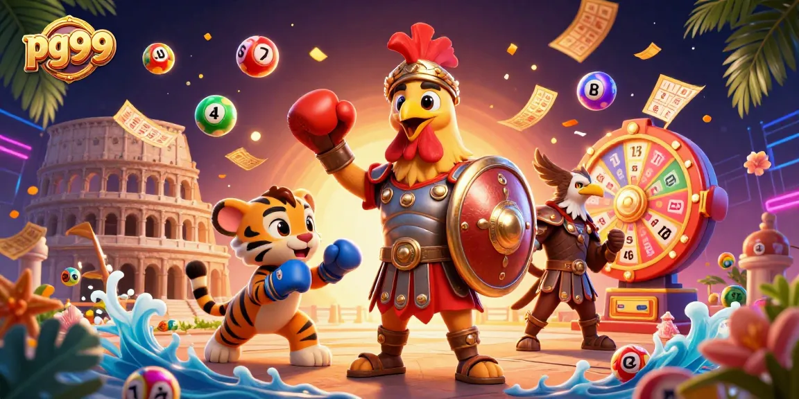 pg99 showcases exciting gameplay with a dynamic 3D casino scene, featuring vibrant lottery elements.