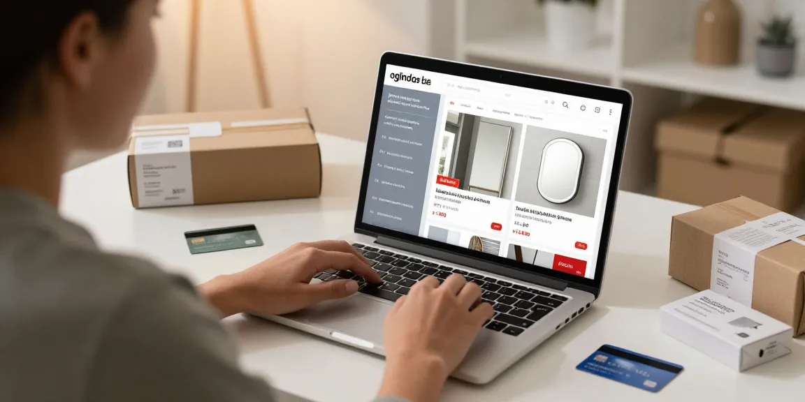 An engaging online shopping scene featuring oglinda baie with best deals on bathroom mirrors, enhancing buyer confidence in e-commerce.