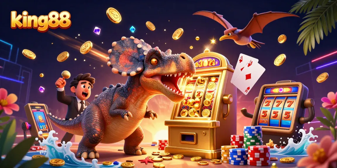 Experience king88's excitement as a dinosaur wins jackpot coins at the casino.