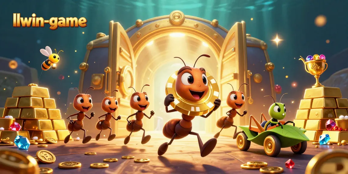 llwin-game adventure with cartoon ants and golden treasures in a vibrant casino heist scene