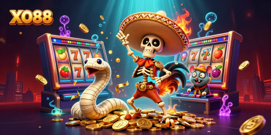 Engage in thrilling gaming with XO88's vibrant illustration featuring a lively casino atmosphere and dynamic characters.