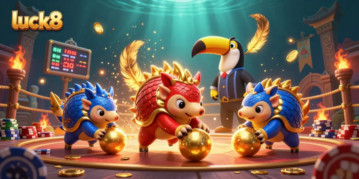 Experience luck8 action with rival pangolins in a dynamic casino scene filled with chips and confetti.