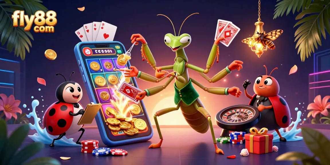 Experience exciting gameplay at fly88 com with our animated casino illustration featuring vibrant characters and games.