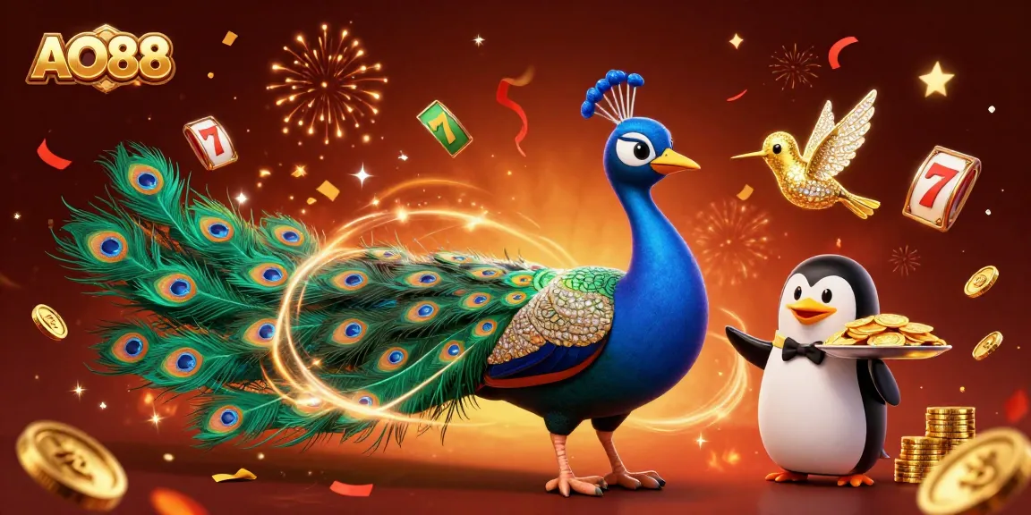 Experience the excitement of AO88 slots with a magnificent peacock, a butler penguin, and a dazzling hummingbird.