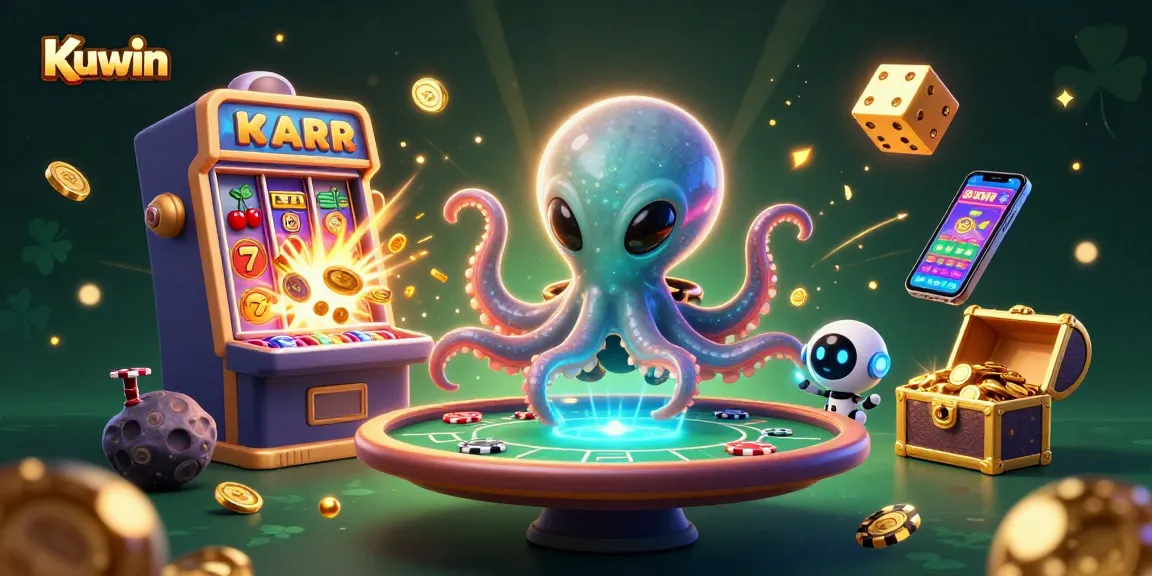 Join the fun at Kuwin as a vibrant alien octopus wins in a cosmic casino scene bursting with excitement.