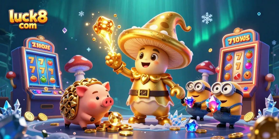 Engage in thrilling slot games at luck8 com, featuring magical characters and vibrant casino elements.