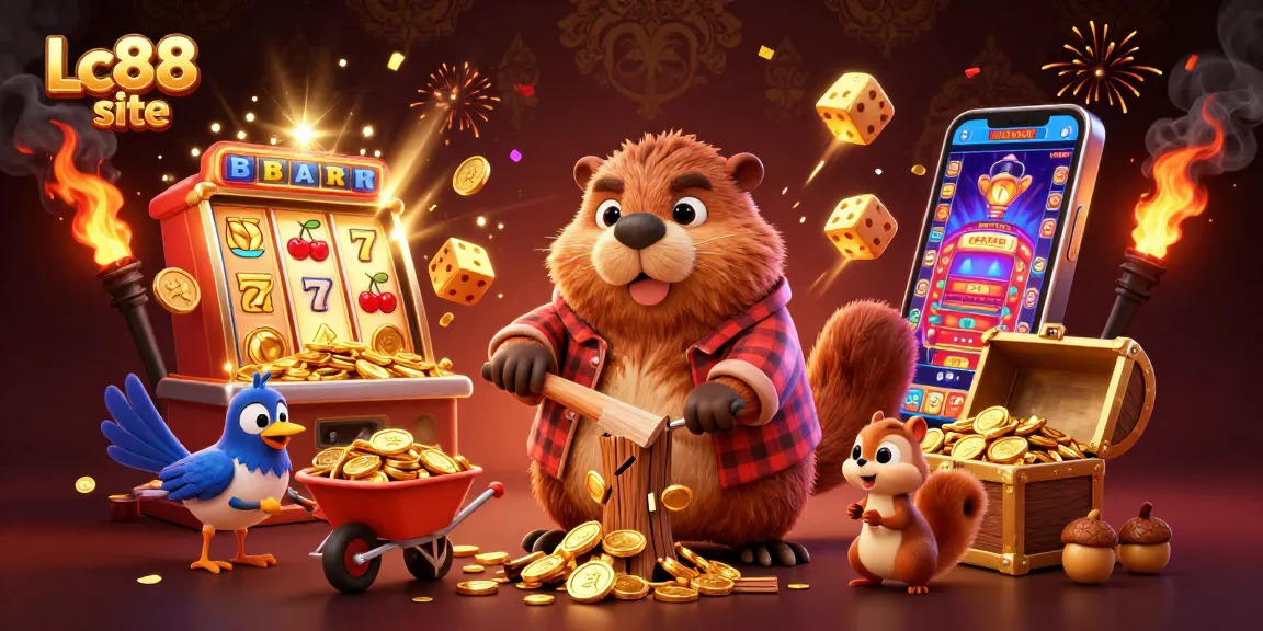 Win big at Lc88 site with a vibrant and dynamic 3D casino illustration showcasing exciting gaming elements.
