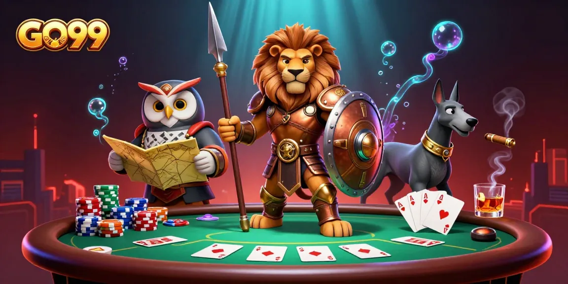GO99 invites players to engage in thrilling poker games alongside dynamic characters in a vibrant casino setting.