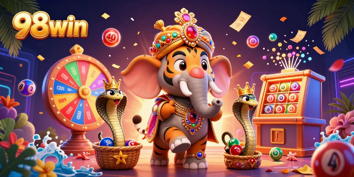 Join the excitement at 98win where a majestic maharaja tiger leads players through a vibrant gambling adventure.