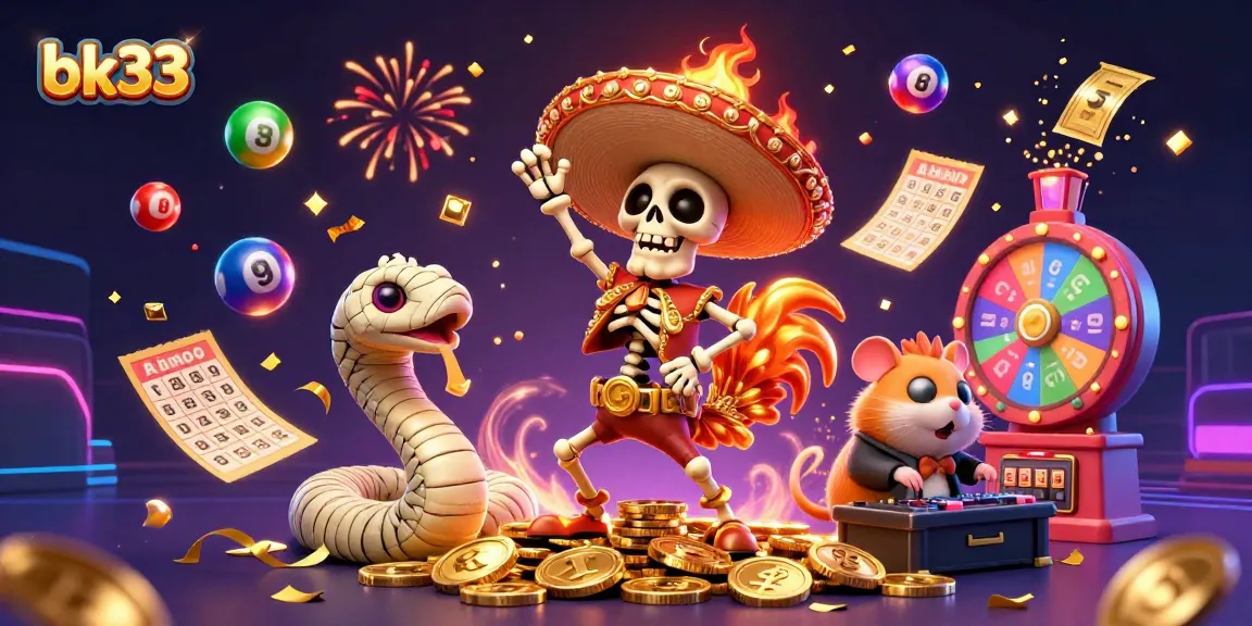 Spin the wheel at bk33 with vibrant lottery elements and festive gaming characters.