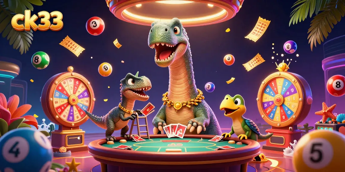 Experience thrilling gaming with ck33's vibrant casino scene featuring a brontosaurus and clever raptor.